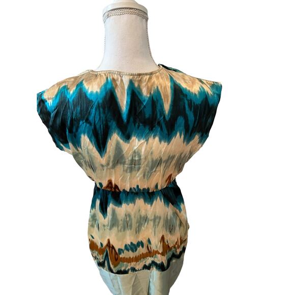 Hale Bob Y2K Silk Watercolor Print Empire Waist Tunic Mini Dress S - Picture 5 of 7